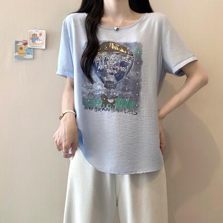夏装新款胖mm大码女简约休闲印花圆领宽松短袖小衫上衣 服裝批發女裝批發服飾貨源