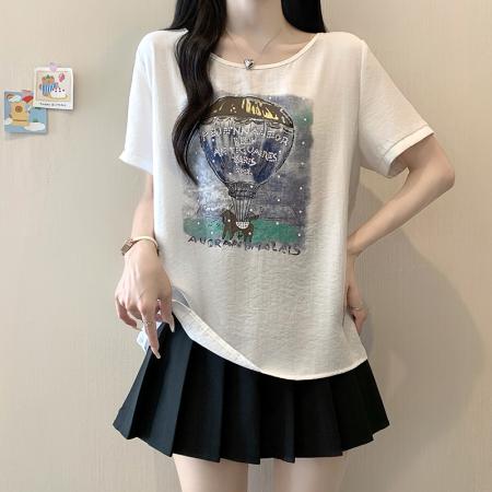 夏装新款胖mm大码女简约休闲印花圆领宽松短袖小衫上衣 服裝批發女裝批發服飾貨源