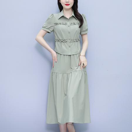 洋气减龄短袖上衣两件套女夏季新款收腰显瘦时尚半身裙子套装 服裝批發女裝批發服飾貨源
