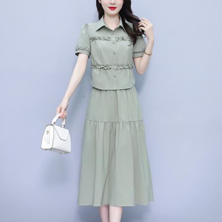 洋气减龄短袖上衣两件套女夏季新款收腰显瘦时尚半身裙子套装 服裝批發女裝批發服飾貨源