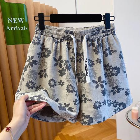 夏装新款大码高级感花卉显瘦个性阔腿短裤宽松休闲 服裝批發女裝批發服飾貨源