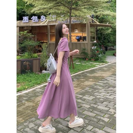 BY23183# 大码女装胖MM夏季复古风波粒感高腰显瘦温柔气质假两件连衣裙 服裝批發女裝批發服飾貨源