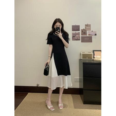 BY23203# 夏季新款大码胖mm气质减龄拼接显瘦连衣裙 服裝批發女裝批發服飾貨源