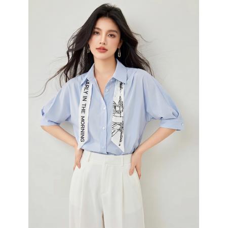 BY23262# 亲肤透气印花蝙蝠袖衬衫女夏季新款灯笼袖上衣 服裝批發女裝批發服飾貨源
