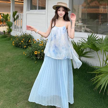 BY23274# 网红同款无袖大摆连衣裙微胖显瘦款法式仙女裙夏季新款 服裝批發女裝批發服飾貨源