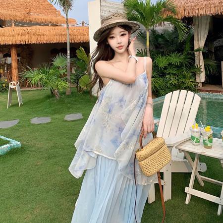 BY23277# 温柔气质吊带连衣裙女夏初恋清纯白月光修身收腰显瘦清新甜美裙子 服裝批發女裝批發服飾貨源