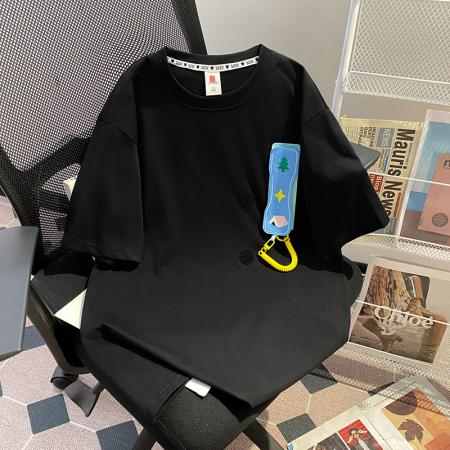 BY23286# 潮牌棉大码300斤设计感短袖T恤男女情侣立体装饰 服裝批發女裝批發服飾貨源