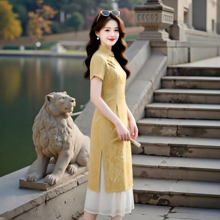 BY23322# 大码女装夏季新中式改良盘扣旗袍连衣裙蜻蜓印花连衣裙拼接连衣裙 服裝批發女裝批發服飾貨源