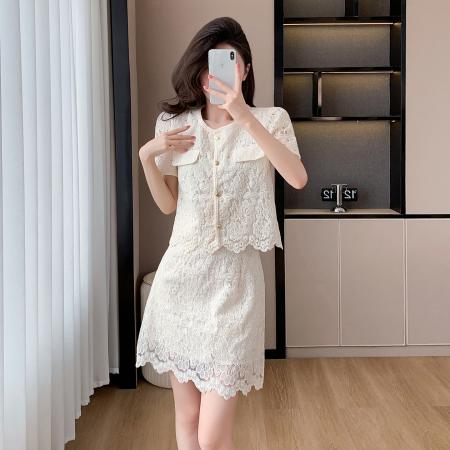BY23334# 夏季名媛蕾丝刺绣蕾丝小香风长款短款两件套 服裝批發女裝批發服飾貨源