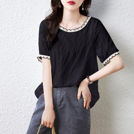 BY23339# 大码短袖T恤女夏新宽松大码气质小衫显瘦遮肚子上衣 服裝批發女裝批發服飾貨源