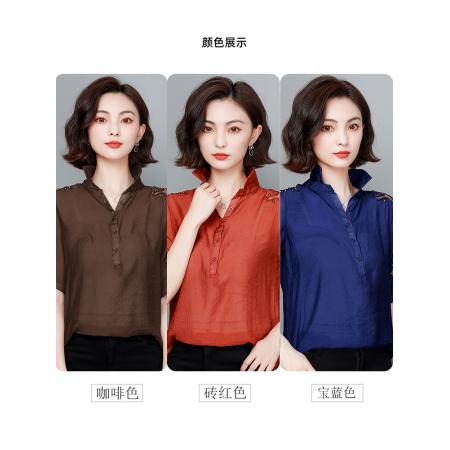 BY23340# 夏季新款潮流欧式大码女装宽松洋气小衫镂空中袖薄衬衫 服裝批發女裝批發服飾貨源