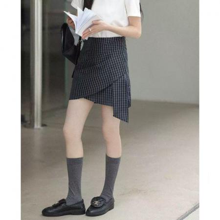 BY23372# 格子半身裙女夏季新款高腰a字裙短款巨好看不规则半裙子 服裝批發女裝批發服飾貨源