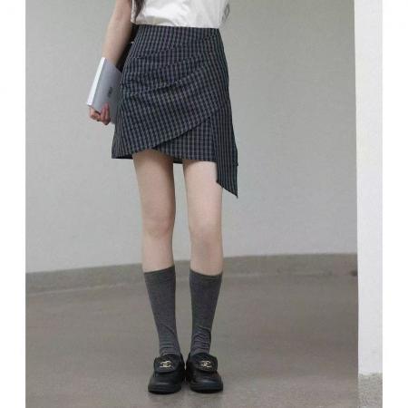 BY23372# 格子半身裙女夏季新款高腰a字裙短款巨好看不规则半裙子 服裝批發女裝批發服飾貨源