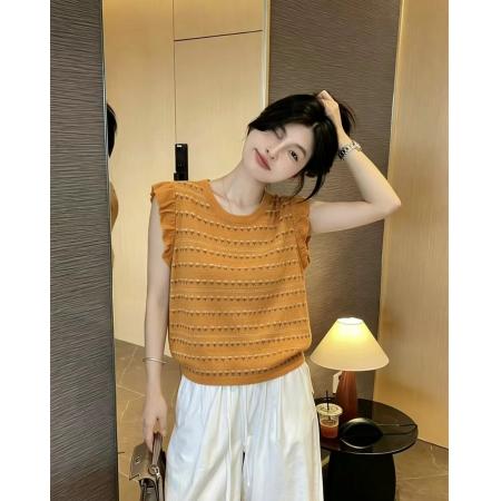 BY23374# 时尚小花提花圆领小飞袖针织衫女新显瘦百搭减龄韩系上衣潮 服裝批發女裝批發服飾貨源