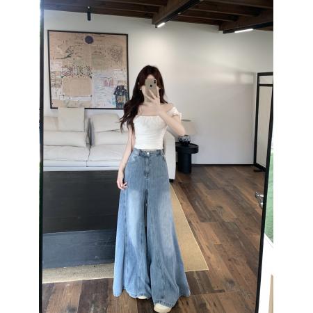 BY23435# 大码胖mm夏季新款高级感宽松显瘦阔腿牛仔拖地裤 服裝批發女裝批發服飾貨源