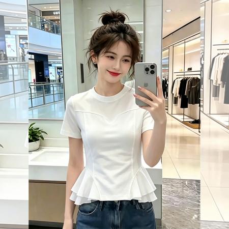 BY23444# 棉夏季新款韩版短袖T恤女设计感 服裝批發女裝批發服飾貨源