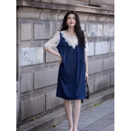 BY23447# 蕾丝钉珠牛仔连衣裙女夏季 服裝批發女裝批發服飾貨源