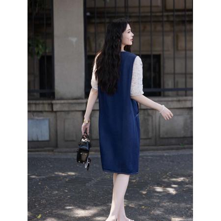 BY23447# 蕾丝钉珠牛仔连衣裙女夏季 服裝批發女裝批發服飾貨源
