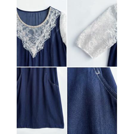 BY23447# 蕾丝钉珠牛仔连衣裙女夏季 服裝批發女裝批發服飾貨源
