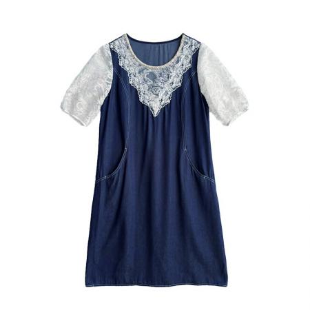 BY23447# 蕾丝钉珠牛仔连衣裙女夏季 服裝批發女裝批發服飾貨源
