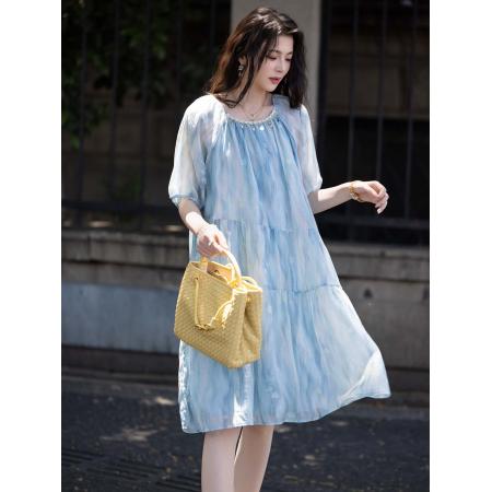 BY23449# 印花雪纺连衣裙女夏季新款宽松裙子 服裝批發女裝批發服飾貨源