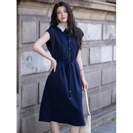 BY23456# 娃娃领连衣裙女夏收腰显瘦轻奢高级感减龄衬衫裙 服裝批發女裝批發服飾貨源