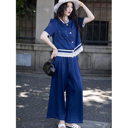 BY23458# 夏装牛仔套装女士夏季短袖上衣服洋气优雅两件套 服裝批發女裝批發服飾貨源