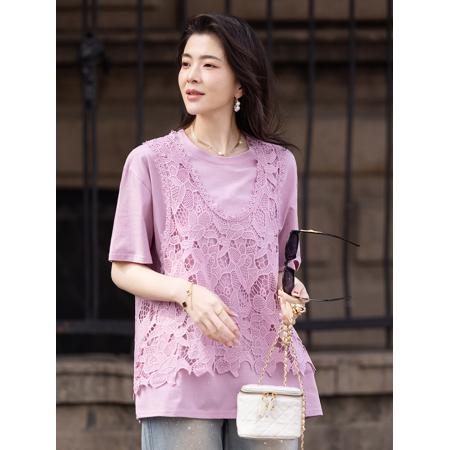 BY23461# 时尚蕾丝T恤女夏季新款短袖上衣气质女装 服裝批發女裝批發服飾貨源