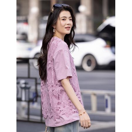 BY23461# 时尚蕾丝T恤女夏季新款短袖上衣气质女装 服裝批發女裝批發服飾貨源