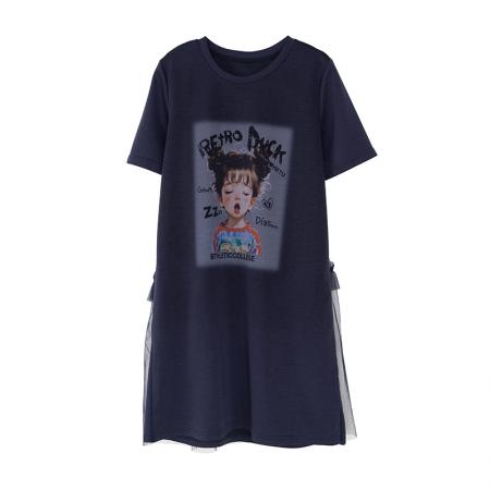 BY23464# 时尚卡通网纱连衣裙女夏季新款洋气裙子女 服裝批發女裝批發服飾貨源