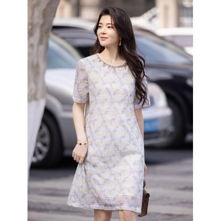 BY23465# 渐变晕染贝壳珠串蕾丝连衣裙女夏海边度假裙 服裝批發女裝批發服飾貨源
