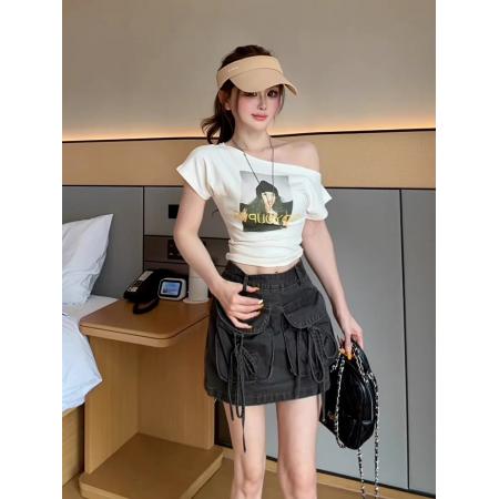 BY23466# 夏季新款休闲显瘦一字肩印花短袖T恤女 服裝批發女裝批發服飾貨源