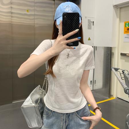 BY23469# 提花短袖t恤女装夏季新款设计感刺绣花修身圆领上衣 服裝批發女裝批發服飾貨源