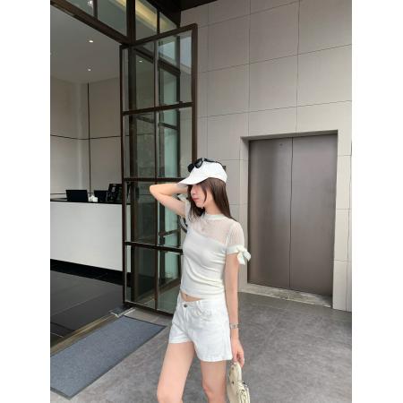 BY23479# 图蝴蝶结镂空圆领针织短袖T恤女夏季新款轻薄绝美上衣 服裝批發女裝批發服飾貨源