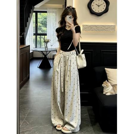 BY23496# 巨好看减龄套装今年流行爆款上衣波点阔腿裤女穿搭夏装一整套 服裝批發女裝批發服飾貨源