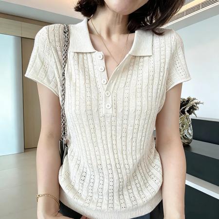 BY23506# 休闲polo领短袖t恤针织衫女夏季新款修身显瘦百搭上衣薄 服裝批發女裝批發服飾貨源