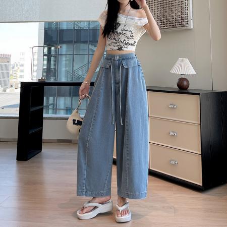 BY23548# 牛仔阔腿纯棉垂感弯刀裤女春夏季新款韩系显瘦休闲气球裤 服裝批發女裝批發服飾貨源