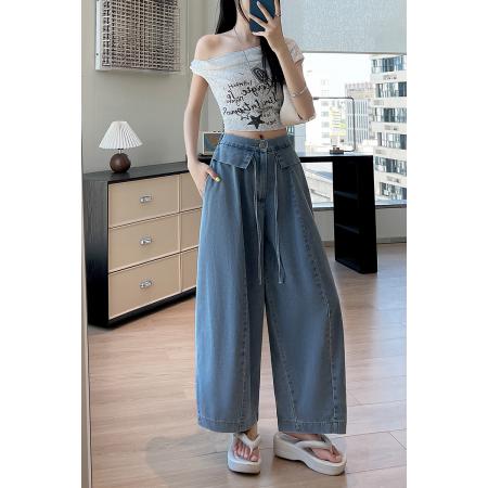BY23548# 牛仔阔腿纯棉垂感弯刀裤女春夏季新款韩系显瘦休闲气球裤 服裝批發女裝批發服飾貨源