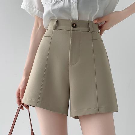 BY23555# 设计感灰色西装短裤女夏学院风宽松a字阔腿休闲五分裤 服裝批發女裝批發服飾貨源