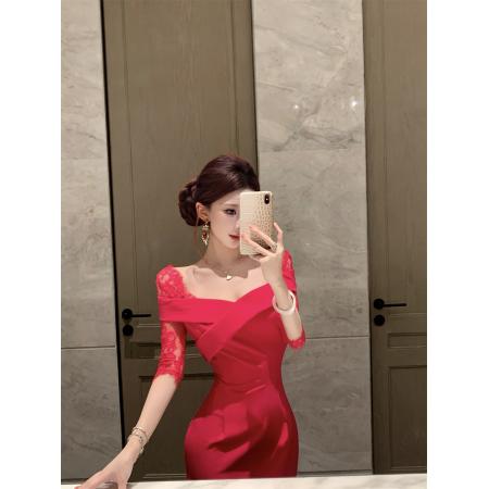 BY23630# 性感V领蕾丝连衣裙女修身显瘦气质包臀裙 服裝批發女裝批發服飾貨源