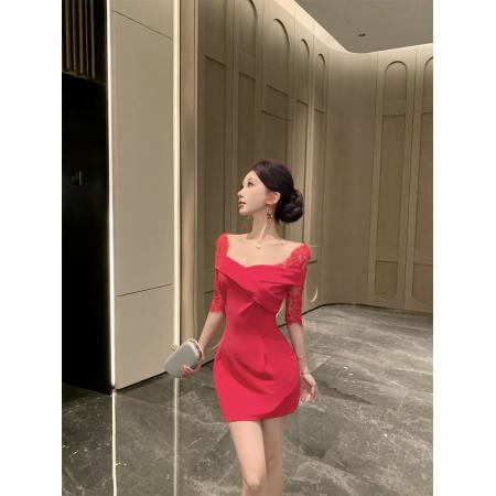 BY23630# 性感V领蕾丝连衣裙女修身显瘦气质包臀裙 服裝批發女裝批發服飾貨源