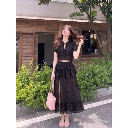 BY23647# 新款大码胖mm夏设计感碎花小衫半身裙时尚减龄两件套女 服裝批發女裝批發服飾貨源