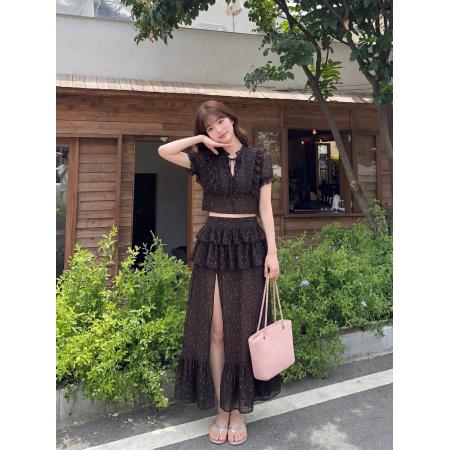 BY23647# 新款大码胖mm夏设计感碎花小衫半身裙时尚减龄两件套女 服裝批發女裝批發服飾貨源
