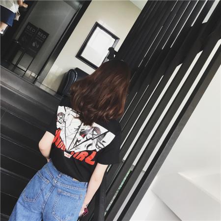 BY23661# 涂鸦T恤ulzzang牛仔背带裤女春夏韩版chic阔腿九分连体裤 服裝批發女裝批發服飾貨源