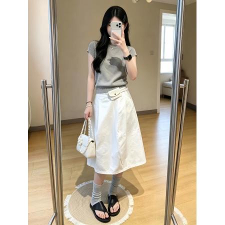 BY23687# 韩系松弛感穿搭套装女夏季气质短袖针织上衣高腰半身裙两件套 服裝批發女裝批發服飾貨源