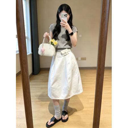 BY23687# 韩系松弛感穿搭套装女夏季气质短袖针织上衣高腰半身裙两件套 服裝批發女裝批發服飾貨源