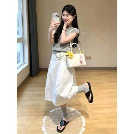 BY23687# 韩系松弛感穿搭套装女夏季气质短袖针织上衣高腰半身裙两件套 服裝批發女裝批發服飾貨源