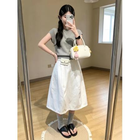 BY23687# 韩系松弛感穿搭套装女夏季气质短袖针织上衣高腰半身裙两件套 服裝批發女裝批發服飾貨源