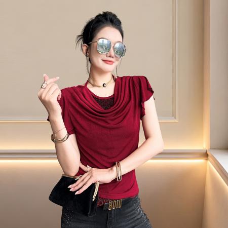 BY23710# 圆领吊带拼色百搭短袖T恤女夏季新款简约时尚显瘦修身上衣 服裝批發女裝批發服飾貨源
