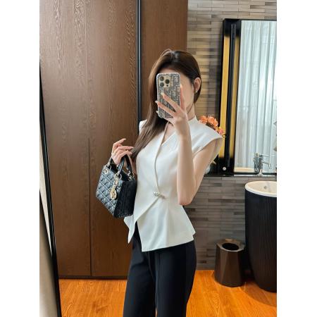 BY23751# 柚见干练通勤范修身简约气质上衣轻都市V领无袖马甲 服裝批發女裝批發服飾貨源